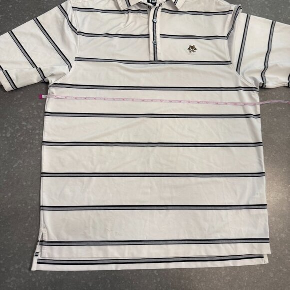 FootJoy White & Navy Striped Polo Shirt with Fox Logo – Size Medium - Picture 8 of 9